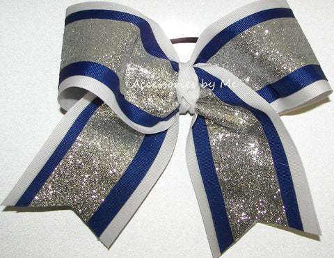 Sparkly Navy Cheer Bow, Glitter Blue Silver Cheer Bow, Bulk Cheer Bows –  Accessories by Me, LLC
