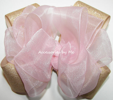 Light Pink Gold Glittery Hair Bow