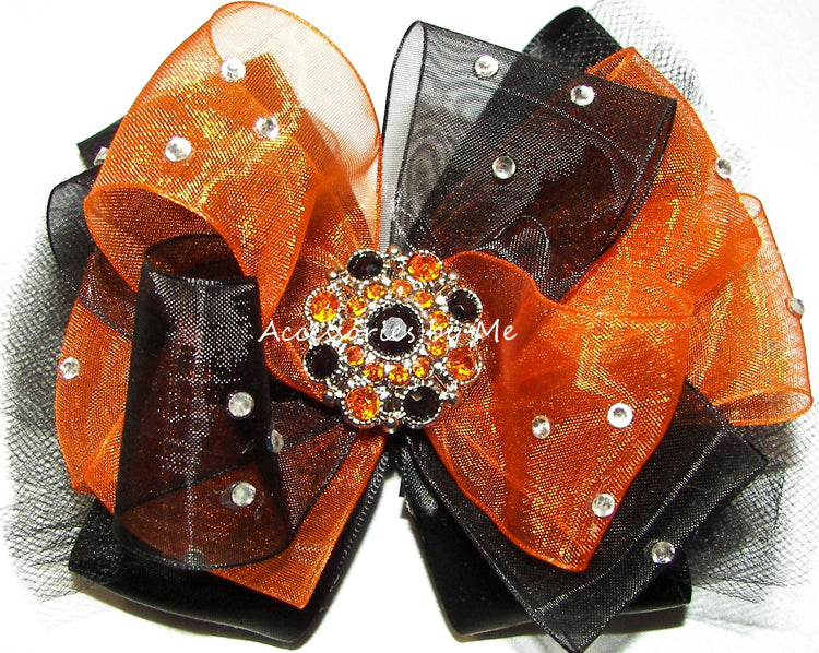 Glitzy Orange Black Tutu Hair Bow