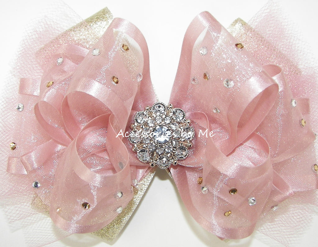 Blush Pink Gold Dust Tutu Hair Bow