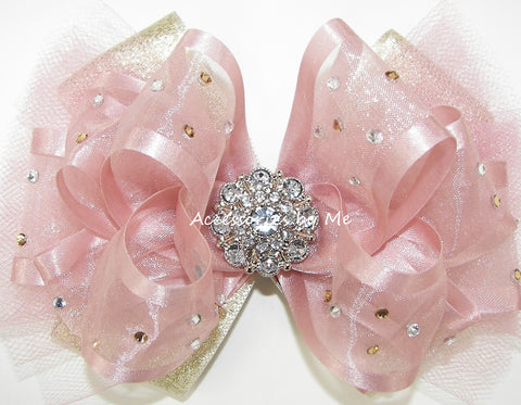 High Glitz Blush Pink Gold Dust Tutu Hair Bow