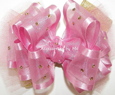 Glitzy Blush Pink Gold Tutu Hair Bow