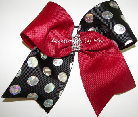 Sparkly Cranberry Red Black Cheer Bow