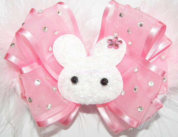 BARRETTE CHEVEUX BRODÉE LAPIN PAQUES PRINTEMPS - FAIT MAIN USA - NEUVE AVEC ÉTIQUETTE
