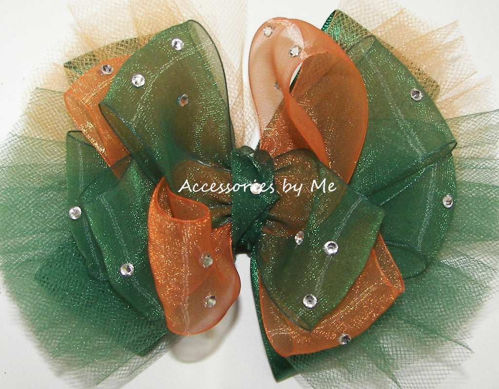 Glitzy Green Orange Tutu Hair Bow