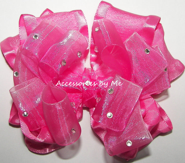 Glitzy Hot Pink Ombre' Organza Ruffle Hair Bow