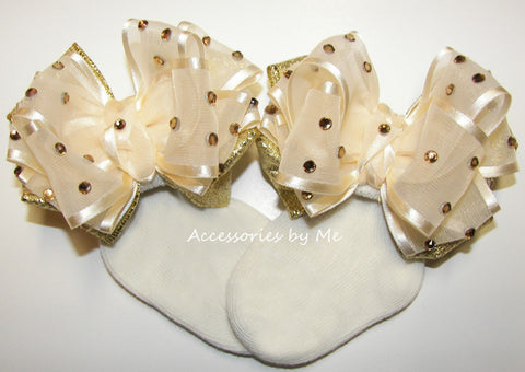 Glitzy Ivory Gold Lame Bow Socks