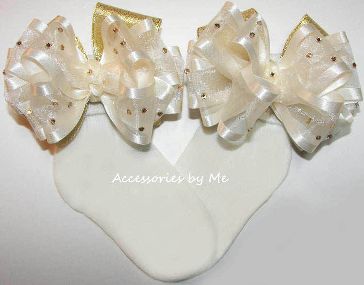 Glitzy Ivory Gold Lame Bow Socks