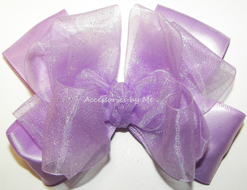 Glitzy Lavender Organza Satin Hair Bow - Accessories by Me