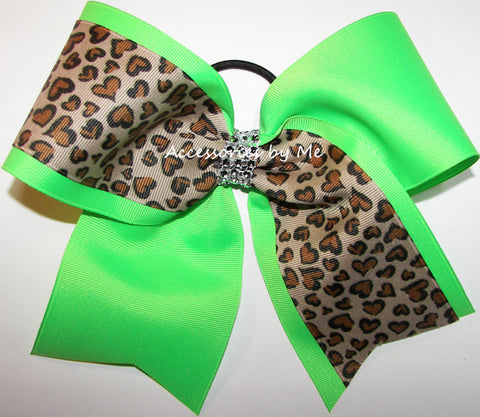 Sparkly Cheetah Neon Green Cheer Bow