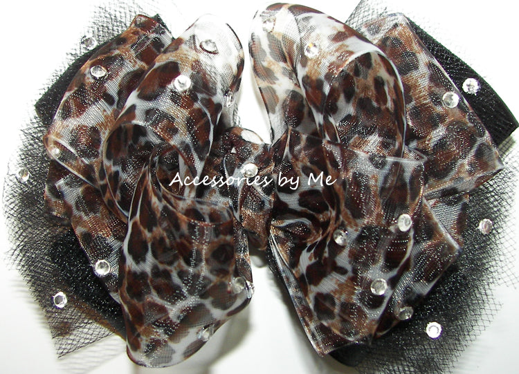 Glitzy Leopard Black Tutu Hair Bow