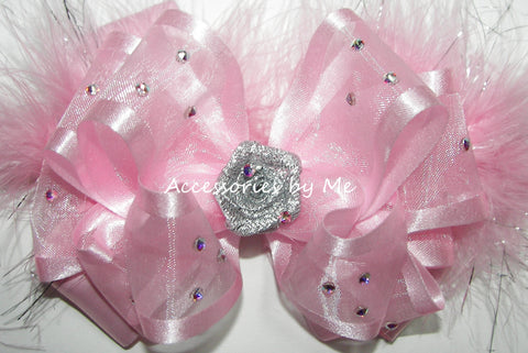 Glitzy Light Pink Marabou Hair Bow