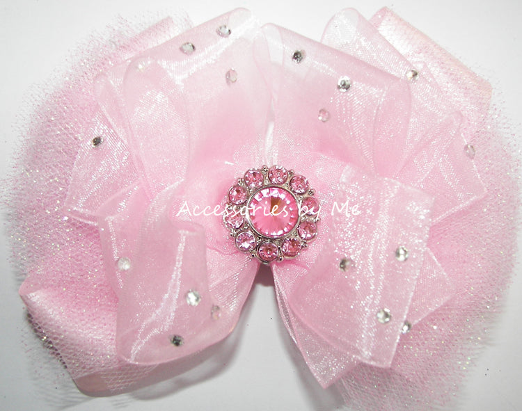 Glitzy Light Pink Tutu Hair Bow