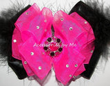 Glitzy Neon Pink Marabou Hair Bow