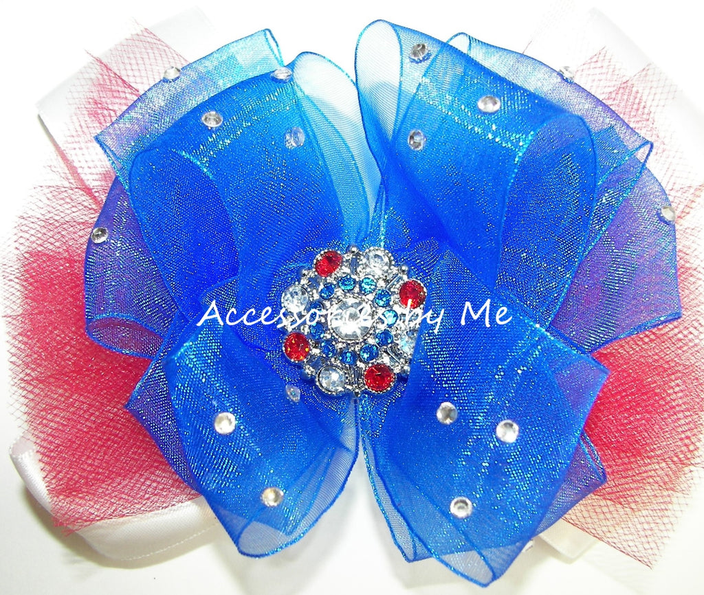 Patriotic Red White Blue Tutu Hair Bow