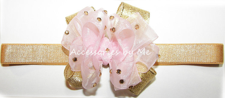Glitzy Light Pink Gold Bow Baby Headband
