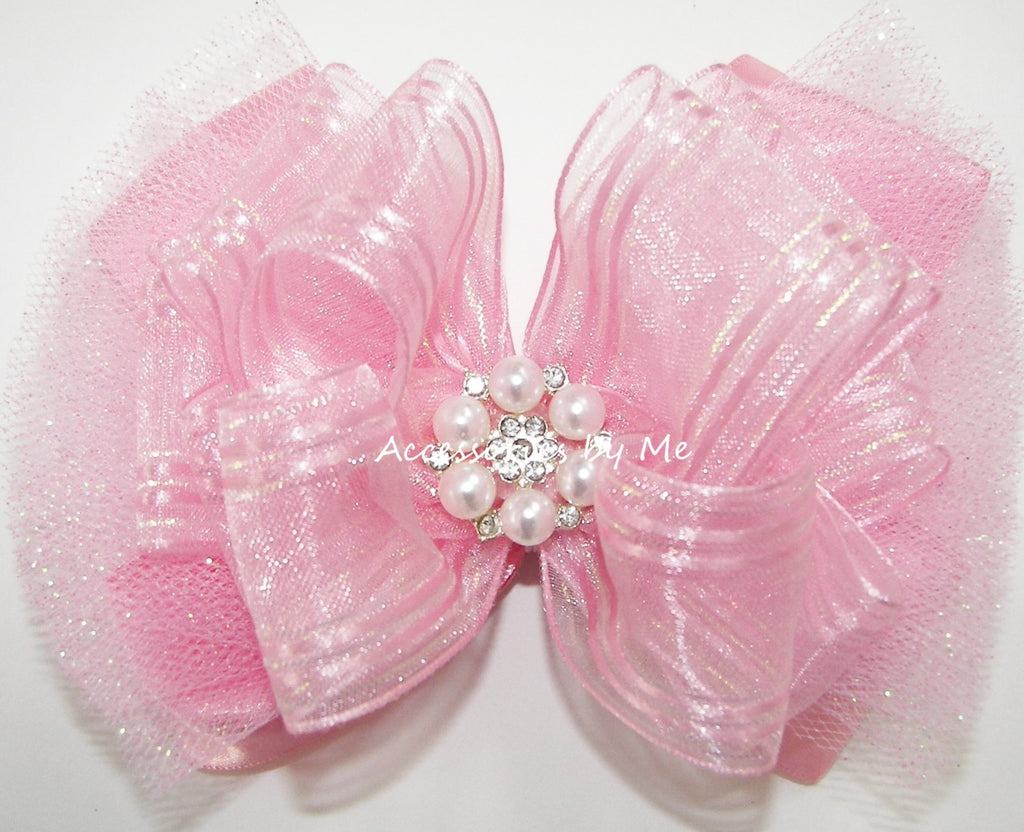 Glitzy Light Pink Tutu Hair Bow