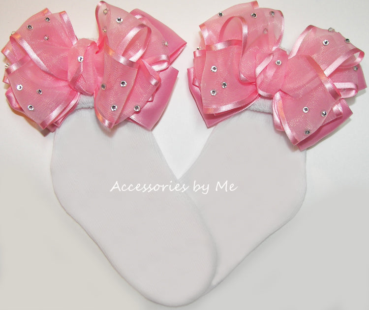 Glitzy Light  Pink Organza Satin Bow Socks
