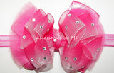 Glitzy Hot Pink Ombre Tutu Bow Headband