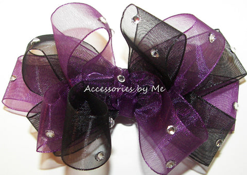 Glitzy Plum Black Organza Hair Bow