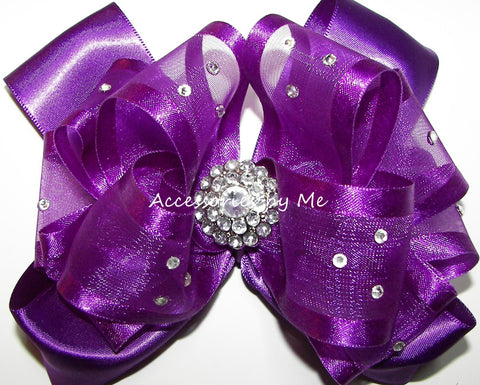 Glitzy Purple Organza Satin Hair Bow