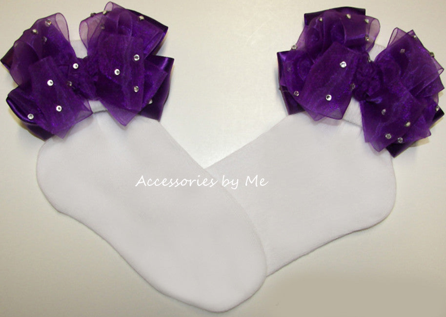 Glitzy Purple Organza Satin Bow Socks