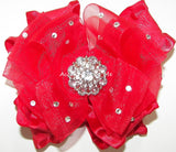 Glitzy Red Organza Ruffle Hair Bow