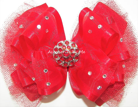 Glitzy Red Organza Tutu Hair Bow