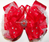 Glitzy Red White Tutu Hair Bow