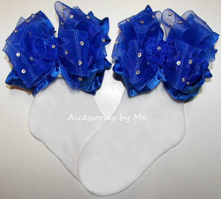 Glitzy Royal Blue Organza Ruffle Bow Socks - Accessories by Me