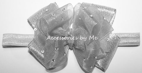 Glitzy Silver Organza Lame Bow Headband