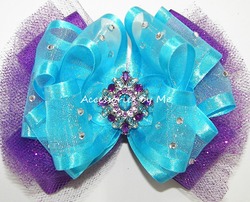 Glitzy Turquoise Blue Purple Tutu Hair Bow