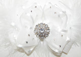 Glitzy White Organza Satin Marabou Feathers Hair Bow