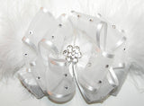 Glitzy White Organza Marabou Satin Hair Bow