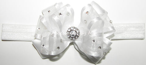 Glitzy White Organza Satin Bow Headband