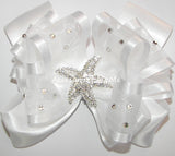 White Organza Satin Rhinestone Starfish Hair Bow