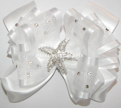 Glitzy White Organza Starfish Hair Bow
