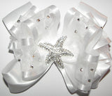 Glitzy White Organza Satin Starfish Hair Bow