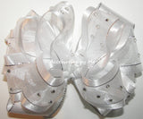 High Glitz White Silver Organza Satin Tulle Hair Bow