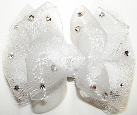 Glitzy White Organza Tutu Hair Bow