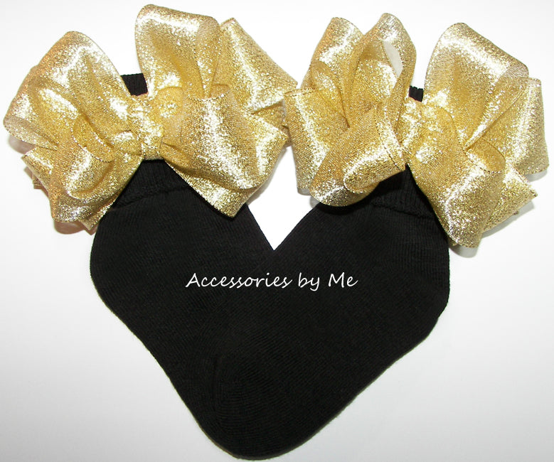 Gold Metallic Bows Black Socks