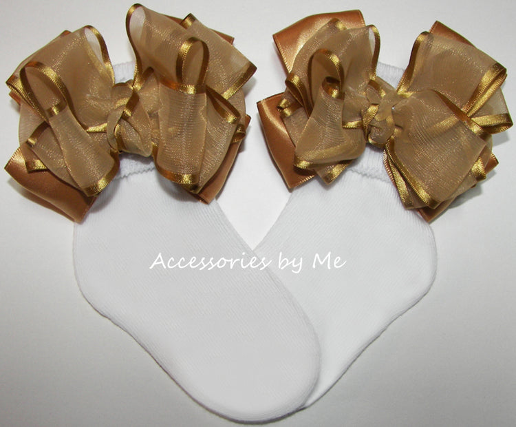Antique Gold Organza Satin Bow Socks