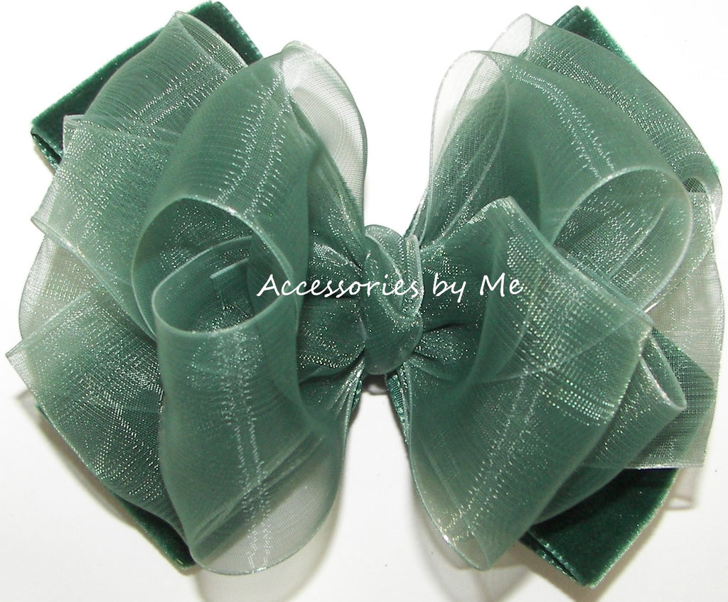 Spruce Green Organza Velvet Hair Bow