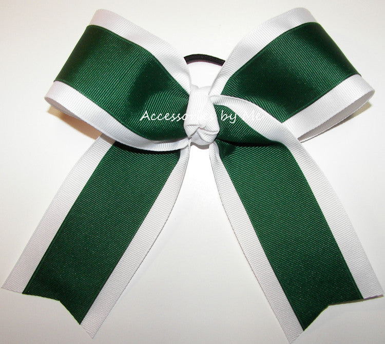 Forest Green White Cheer Bow