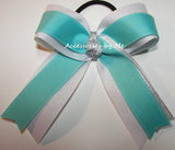 Aqua White Glitter Silver Metallic Ponytail Holder