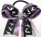 Gymnastics Black White Lavender Glitter Ponytail Bow
