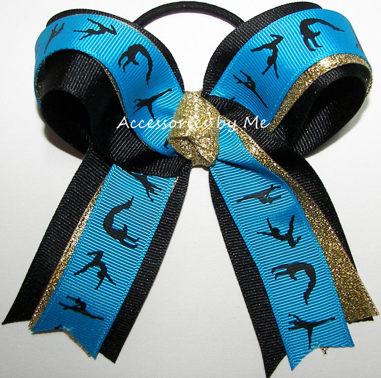 Gymnastics Blue Gold Ponytail Holder