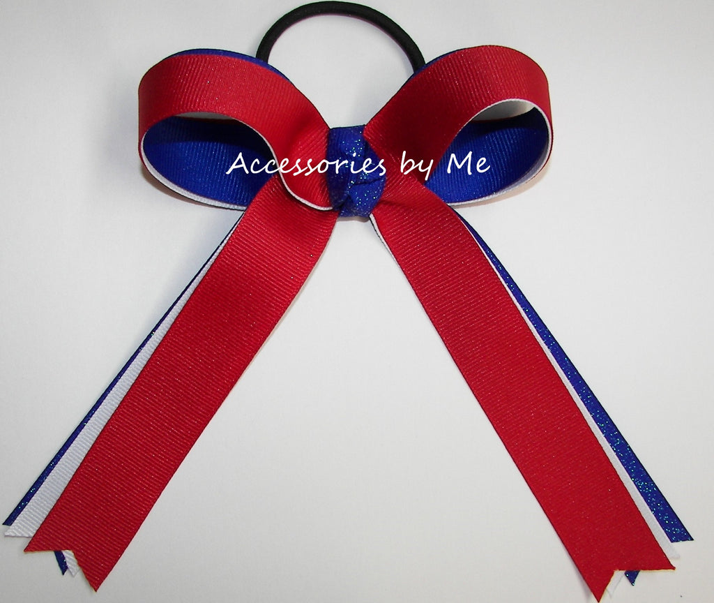 Gymnastics Red White Blue Glitter Ponytail Bow
