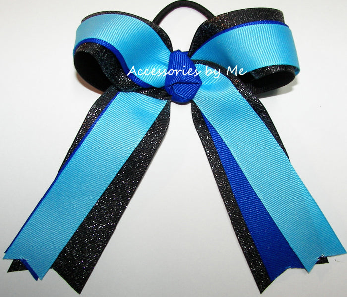 Sparkly Turquoise Blue Black Ponytail Bow