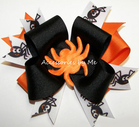 Halloween Black Orange Spider Hair Bow